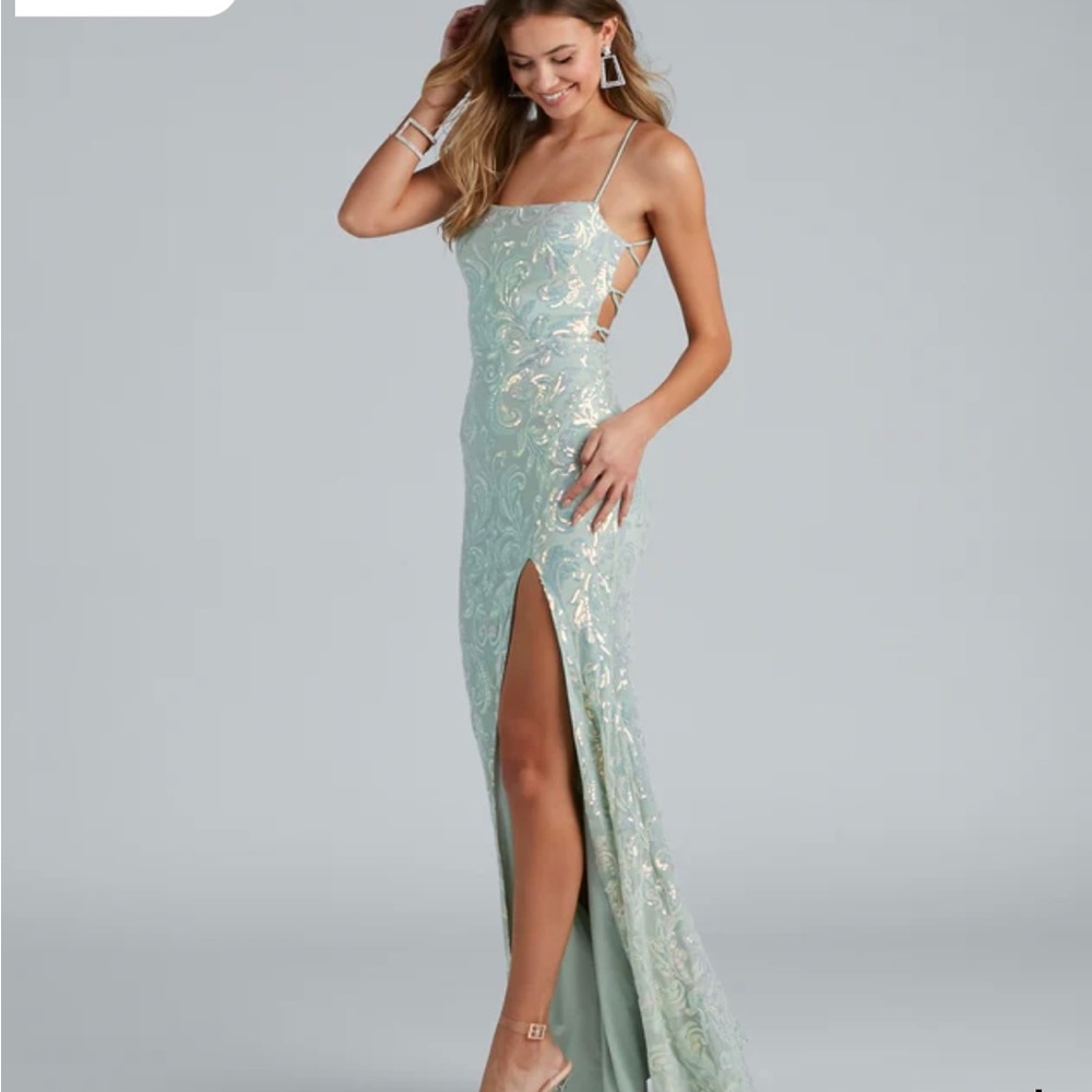Mint Colour Sequin Prom Dress